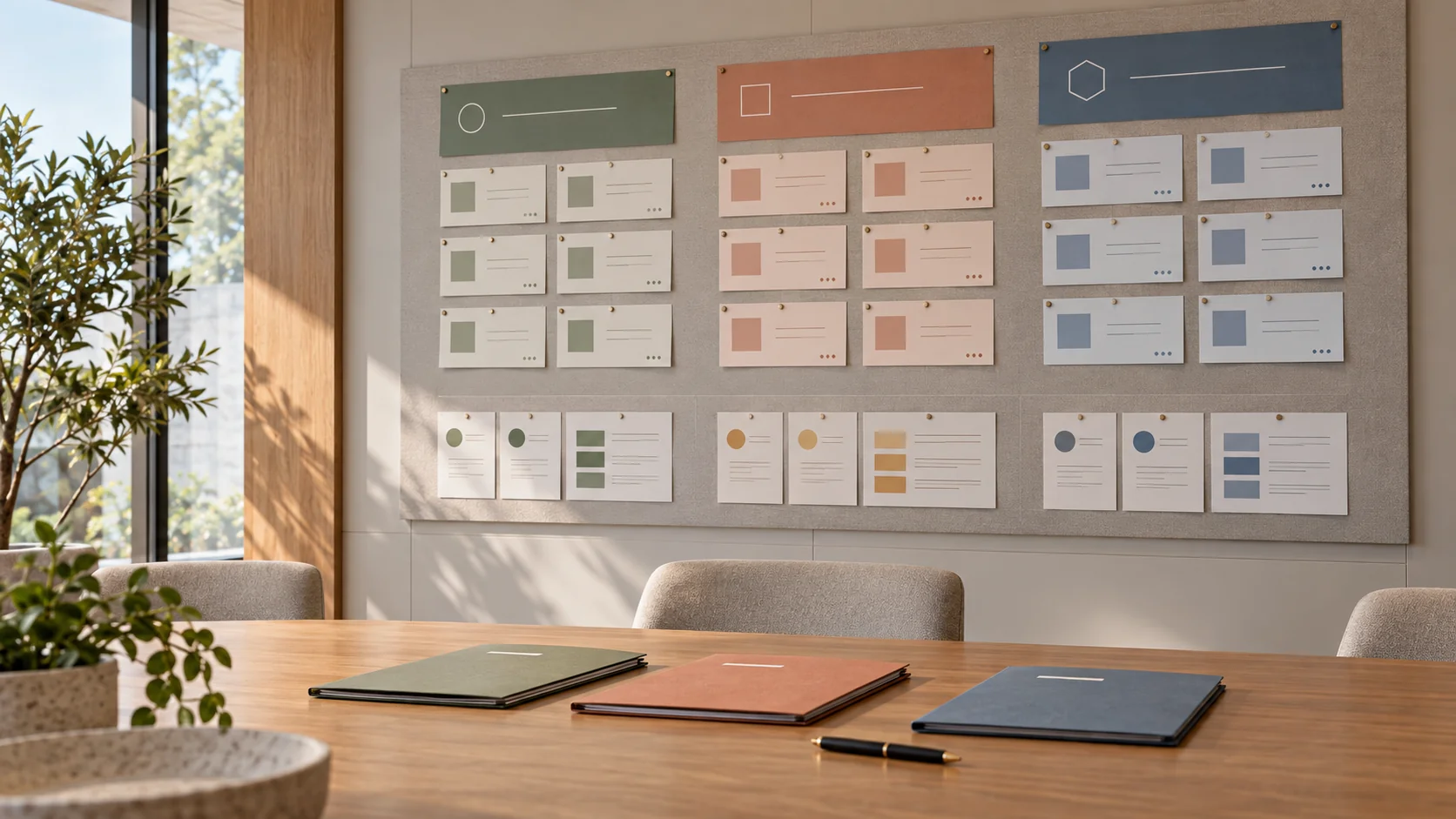 Three coordinated workstreams on a commercial planning board